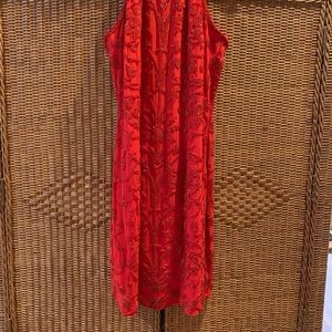 Vintage Oleg Cassini Red Beaded 3/4 Cocktail Dress